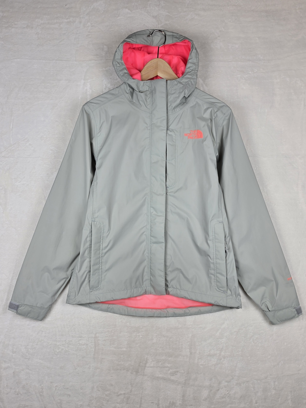 The North Face Hyvent Waterproof Rain Jacket Womens XS Gray Pink Hooded